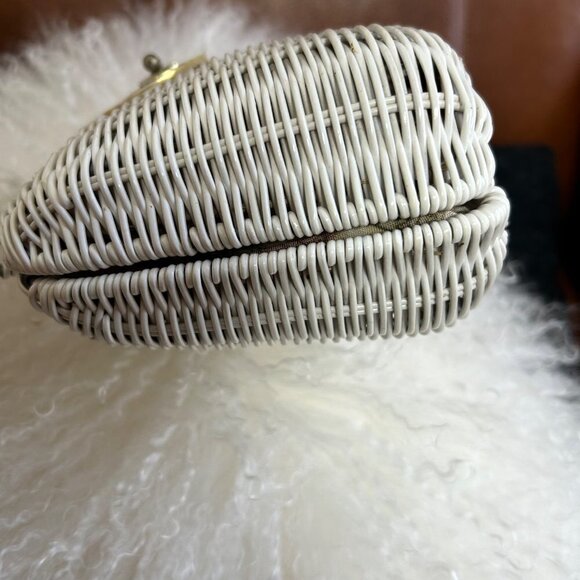 Miss Ellen Womens Vintage Basket Bag White Wicker Double Handle - Picture 8 of 12